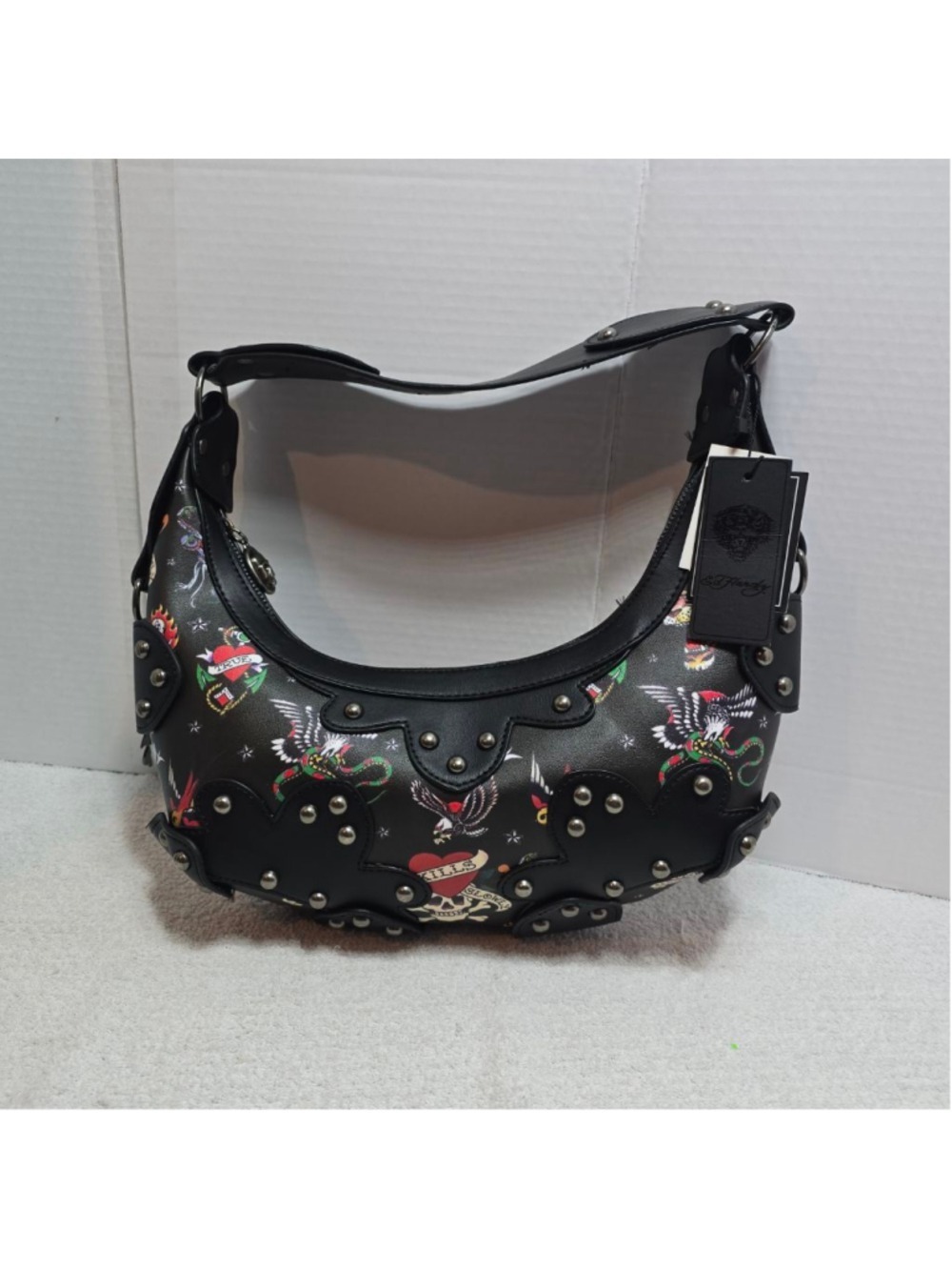 Women's Ed Hardy Black Tattoo Print Shoulder Bag One Size